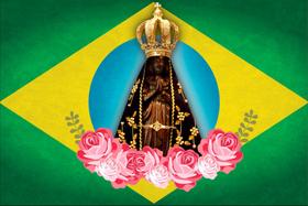 Painel de Lona Bandeira do Brasil Nossa Senhora Aparecida Flores