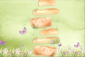 Painel de Lona Caminho de Pedras Flores e Borboletas Aquarela