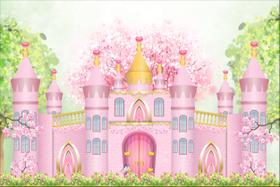 Painel de Lona Castelo Princesa Rosa e Flores Painel de Lona Castelo Princesa Rosa e Flores