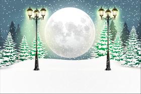 Painel de Lona Cenário Lua Cheia Feliz Natal na Floresta de Pinheiro - Fabrika de Festa