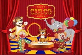 Painel de Lona Circo Palhaços e Animais