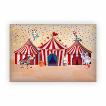 Painel de Lona Circo Vintage Tendas Animais Aquarela - 180x120cm