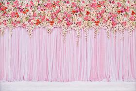 Painel de Lona Cortina Rosa e Flores