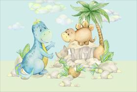 Painel de Lona Dino Amiguinhos Baby Aquarela