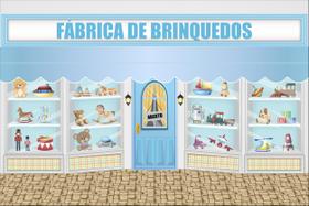 Painel de Lona Fabrica de Brinquedos Azul - Fabrika de Festa Painel de Lona Fabrica de Brinquedos Azul - Fabrika de Festa