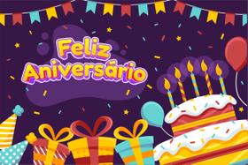 Painel de Lona Feliz Aniversário Confetes e Presentes