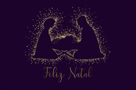 Painel de Lona Feliz Natal Nascimento do Menino Jesus Estrelinhas Douradas