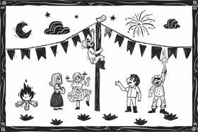 Painel de lona Festa Junina Cordel Arraiá Pau de Sebo Crianças