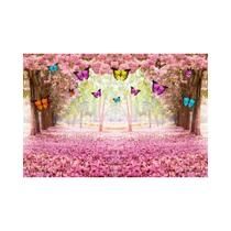 Painel de Lona Floresta Florida Com Borboletas