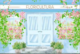 Painel de lona Floricultura Flores e Plantas Jardim Aquarela Azul