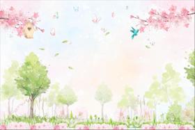 Painel de Lona Jardim Aquarela Florido Fundo Rosa