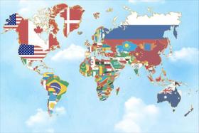 Painel de Lona Mapa Mundi Bandeira dos Paises