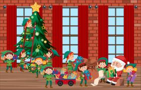 Painel de Lona Natal Árvore Duendes Ajudantes do Papai Noel Painel de Lona Natal Árvore Duendes Ajudantes do Papai Noel