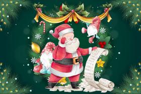 Painel de Lona Natal Papai Noel e Duendes Lista de Presentes Painel de Lona Natal Papai Noel e Duendes Lista de Presentes