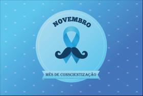 Painel de Lona Novembro Azul Laço Azul e Bigode Desenhado Painel de Lona Novembro Azul Laço Azul e Bigode Desenhado
