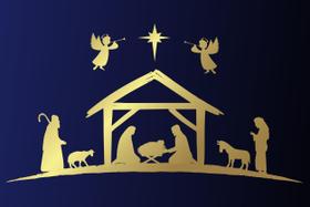 Painel de Lona O Nascimento de Jesus Elementos Dourados - Fabrika de Festa