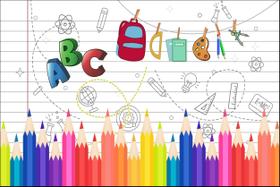 Painel de Lona Painel ABC Lápis de Cor Elementos Escolares Painel de Lona Painel ABC Lápis de Cor Elementos Escolares