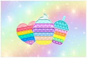 Painel de Lona Pop It Cupcake Coração Milkshake Arco Íris Candy Color Painel de Lona Pop It Cupcake Coração Milkshake Arco Íris Candy Color