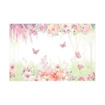 Painel de lona Portal Flores e Borboletas Aquarela Clarinho