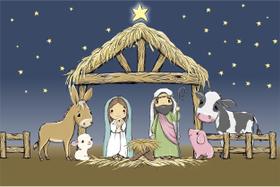 Painel de Lona Presépio de Natal Cartoon Painel de Lona Presépio de Natal Cartoon