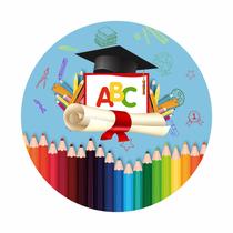 Painel de Lona Redondo ABC Formatura Diploma Lápis de Cor Escola 100x100cm Painel de Lona Redondo ABC Formatura Diploma Lápis de Cor Escola 100x100cm