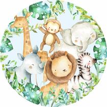 Painel de Lona Redondo Animais Aquarela Safári Feliz