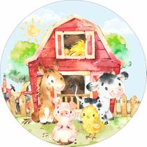 Painel de Lona Redondo Animais da Fazenda Celeiro Vermelho