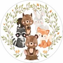 Painel de Lona Redondo Animais do Bosque Aquarela Folha de Outono Painel de Lona Redondo Animais do Bosque Aquarela Folha de Outono