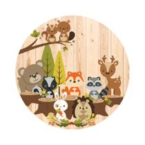 Painel de Lona Redondo Animais Do Bosque Fundo De Madeira Painel de Lona Redondo Animais Do Bosque Fundo De Madeira