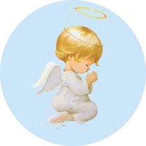 Painel de Lona Redondo Anjinho Rezando Fundo Azul Claro