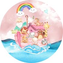 Painel de Lona Redondo Arca de Noé Aquarela Rosa Menina
