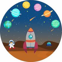 Painel de Lona Redondo Astronauta em Marte com Planetas