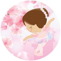 Painel de Lona Redondo Bailarina Cute Fundo Flores Painel de Lona Redondo Bailarina Cute Fundo Flores