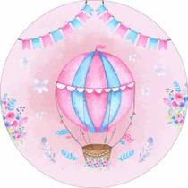 Painel de Lona Redondo Balão Aquarela Azul e Rosa