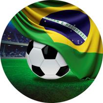 Painel de Lona Redondo Bolas de Futebol Bandeira do Brasil Estádio