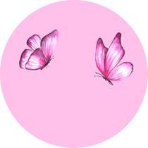 Painel de Lona Redondo Borboletas Fundo Rosa
