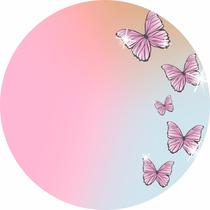 Painel de Lona Redondo Borboletas Gradiente Rosa e Azul Painel de Lona Redondo Borboletas Gradiente Rosa e Azul