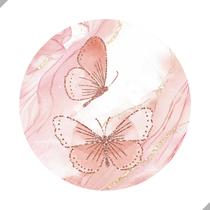 Painel de Lona Redondo Borboletas Rosa Aquarela Glitter Brilho Painel de Lona Redondo Borboletas Rosa Aquarela Glitter Brilho