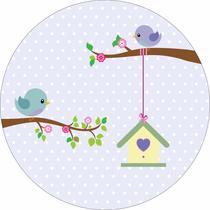 Painel de Lona Redondo Casa de Passarinho Fundo Roxo Poa