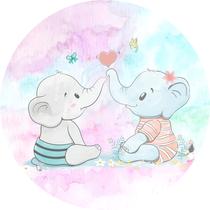Painel de Lona Redondo Chá De Bebê Azul e Rosa Elefantinhos Aquarela