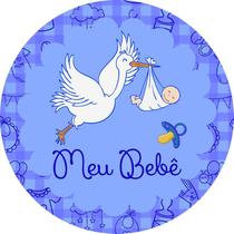 Painel de Lona Redondo Chá de Bebe Cegonha Meu Bebê Azul