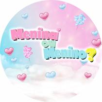 Painel de Lona Redondo Chá de Revelação Menino ou Menina Nuvens e Corações