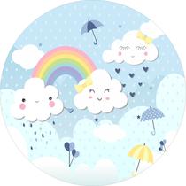 Painel de Lona Redondo Chuva de Amor e Nuvens Arco Iris Rosa Claro - Fabrika De Festa Painel de Lona Redondo Chuva de Amor e Nuvens Arco Iris Rosa Claro - Fabrika De Festa