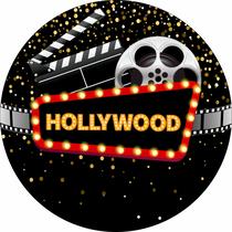 Painel de Lona Redondo Cinema Luzes de Hollywood Fundo Glitter
