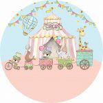 Painel de Lona Redondo Circus Animais Turminha Feliz Trenzinho Alegre