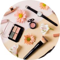 Painel de Lona Redondo Coleção de Maquiagem Make Up Na Mesa