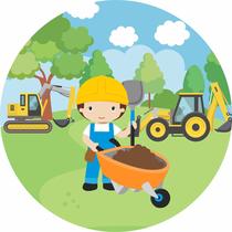 Painel de Lona Redondo Contrução Menino Trator Painel de Lona Redondo Contrução Menino Trator