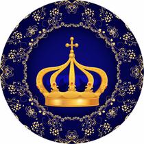 Painel de Lona Redondo Coroa Azul Arabescos Dourados