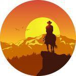 Painel de Lona Redondo Cowboy Faoreste Por Do Sol Motanha