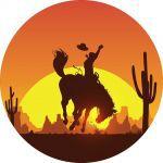 Painel de Lona Redondo Cowboy Faroeste Por Do Sol Painel de Lona Redondo Cowboy Faroeste Por Do Sol